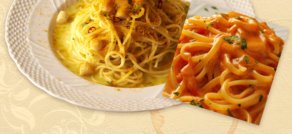写真：ホタテとカラスミのスパゲティー他